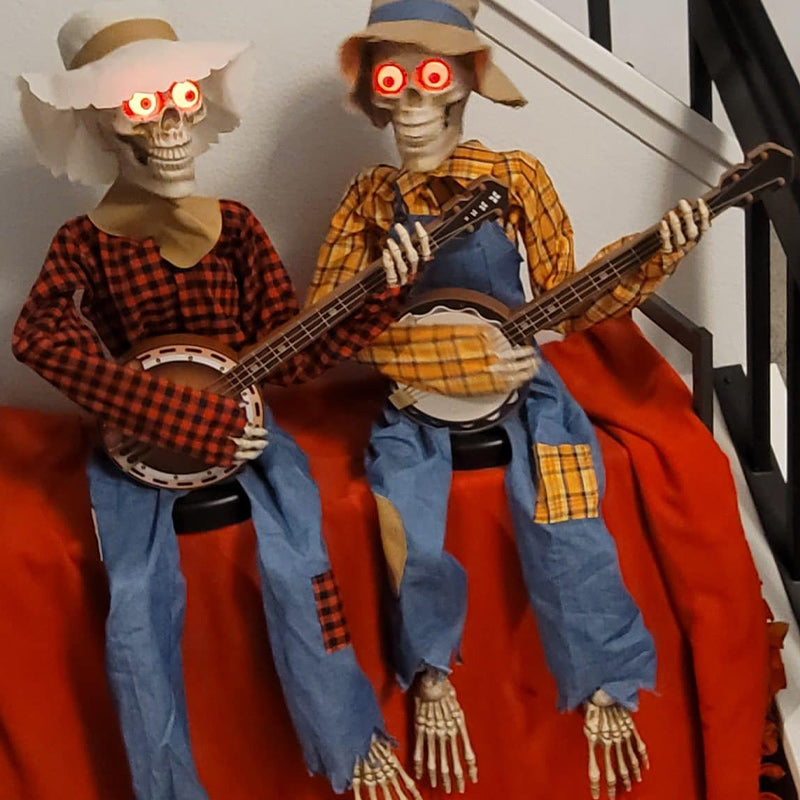 Animiertes Skelett-Banjo-Musiker-Dekorationsset mit Bewegung, Ton und Licht für Halloween-Themenparty | Sansoti