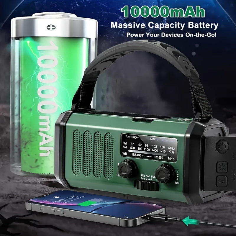 Noodradio 10000mAh zonnepaneel handcrank USB-C zaklamp powerbank AM FM weerband SOS kompas | Sansoti
