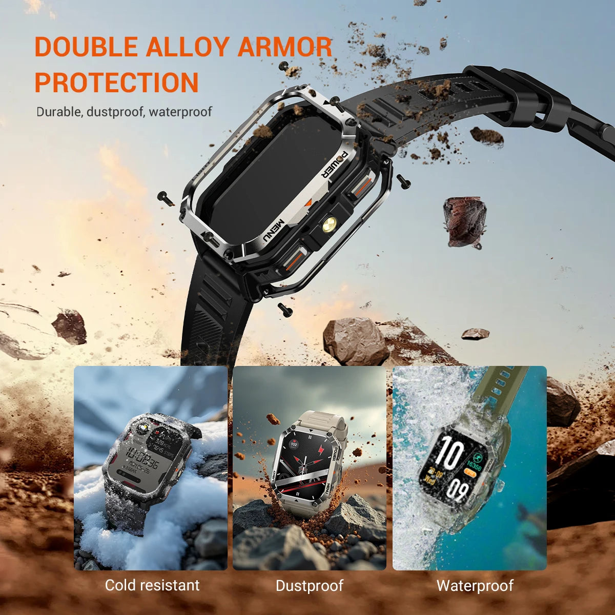Sporthorloge GPS Outdoor met AI-Assistent LED-Zaklamp 120+ Trainingsmodi Waterdicht IP68 Multifunctioneel | Sansoti