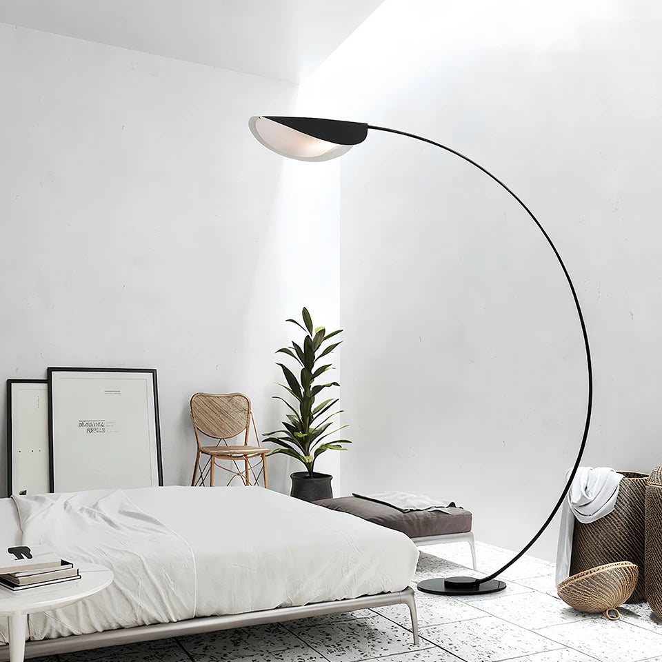 Arc Floor Lamp Leaf Shape Black 3-Color Dimmable Acrylic | Sansoti