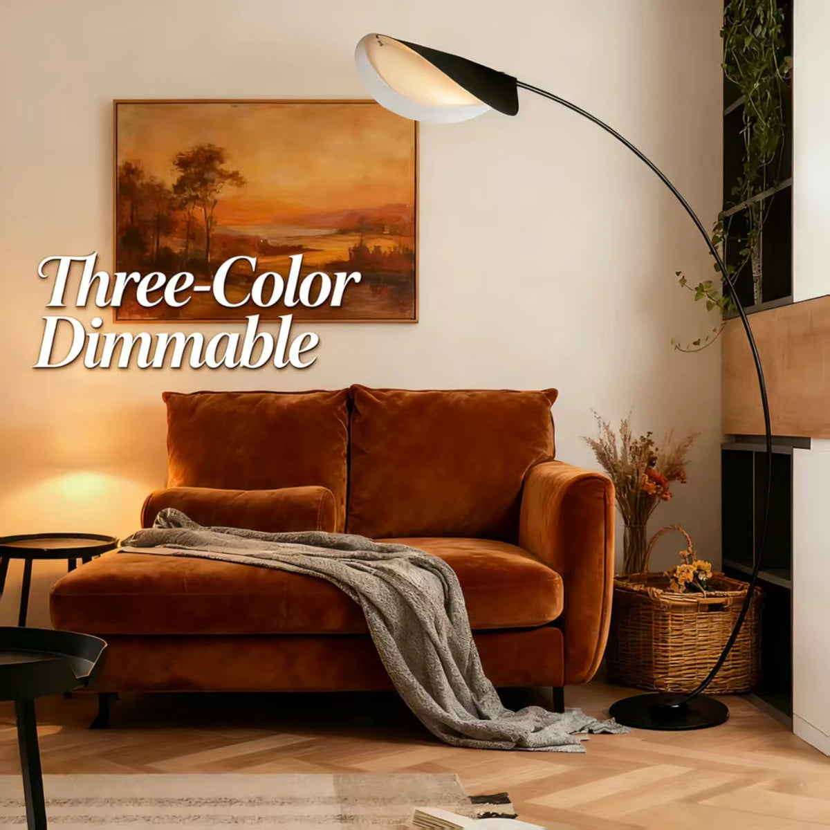 Bogen Stehlampe Blattform Schwarz 3-Farben Dimmbar Acryl | Sansoti