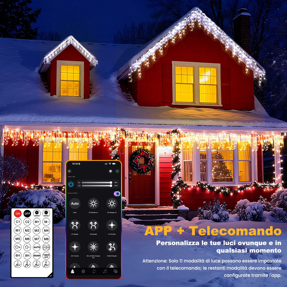 Icicle LED string lights with adjustable lengths, 200-1800 lights, app control, dimmable party lighting | Sansoti