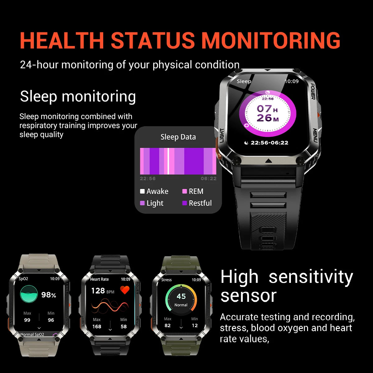 Outdoor GPS Sports Watch with AI Assistant, LED Flashlight, 120+ Training Modes, IP68 Waterproof, Multifunctional | Sansoti