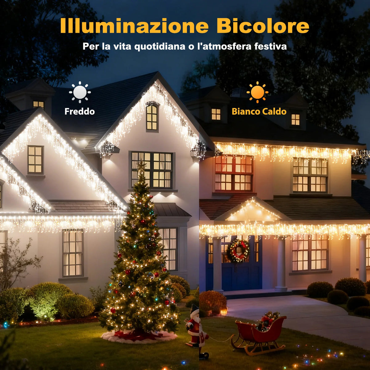 Icicle LED string lights with adjustable lengths, 200-1800 lights, app control, dimmable party lighting | Sansoti