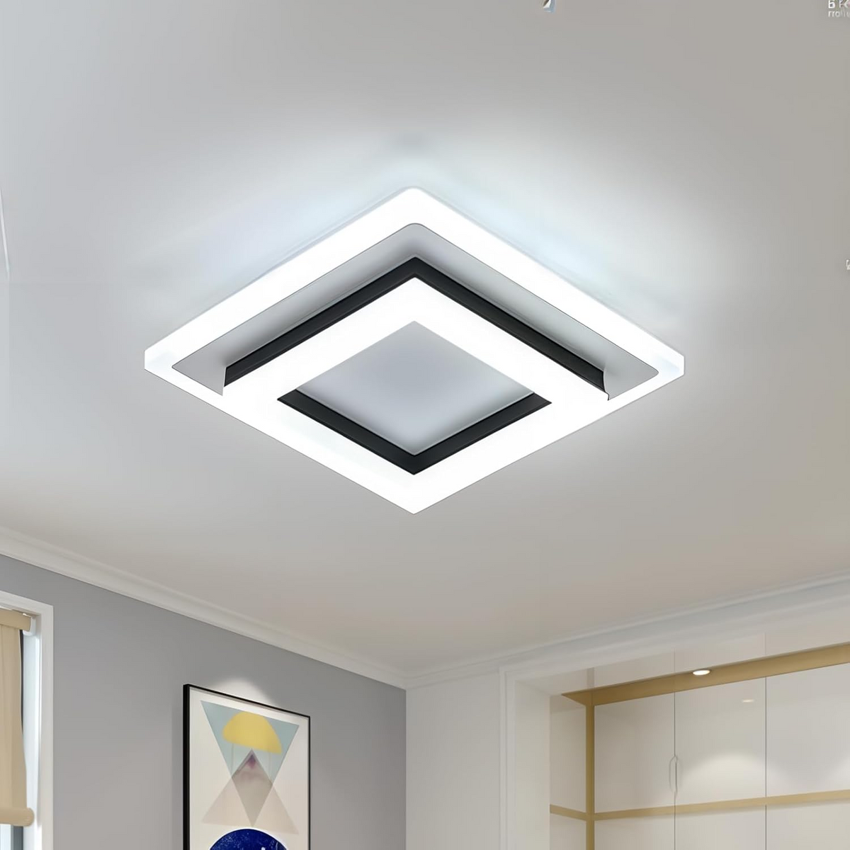 Square LED ceiling lamp 1920 lumens black white bedroom hallway living room modern ceiling light geometric design indoor lighting | Sansoti