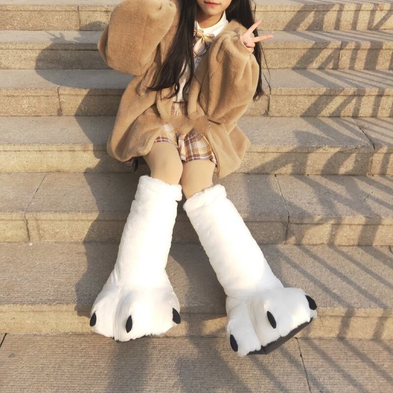 Pluche Huispantoffels met Berenpootontwerp Warm Gevoerd Antislip Unisex Winter Indoor Outdoor Sloffen | Sansoti
