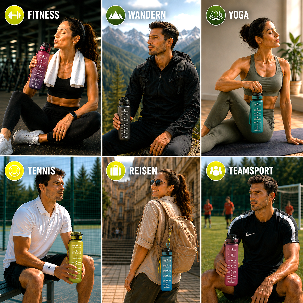 Water Bottle with Time Markers 1000ml Motivation Water Intake BPA-Free Sport Fitness Hydration Timeline Daily | Sansoti