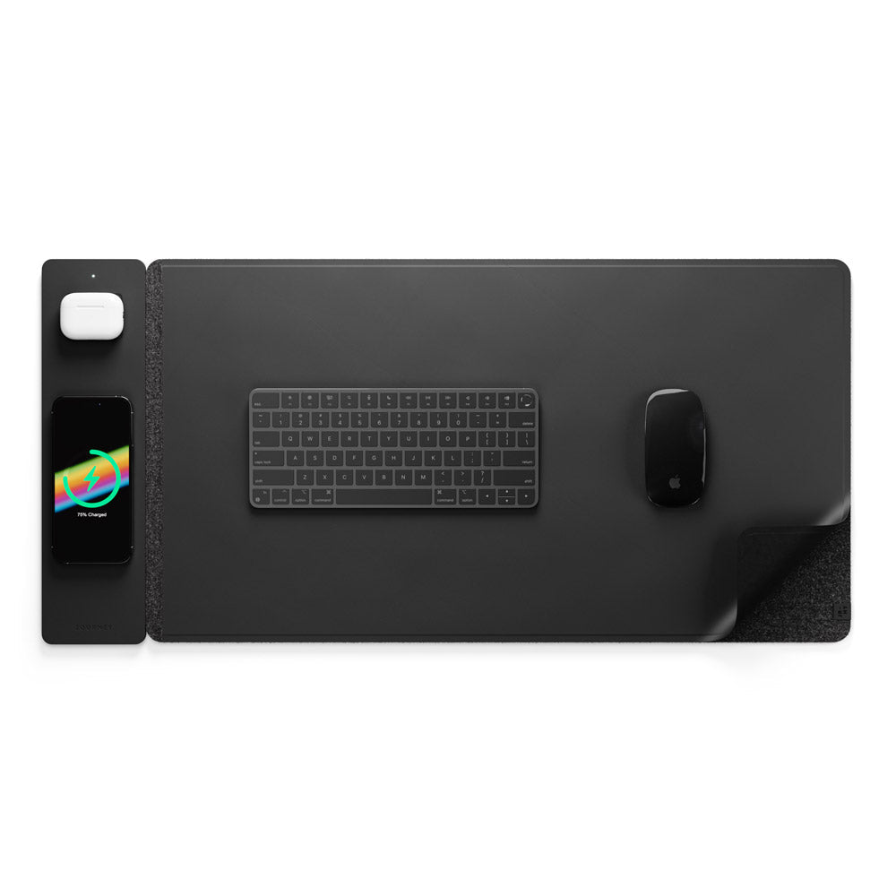 Sous-main de bureau rechargeable sans fil, double face, cuir vegan et feutre, Qi, smartphone, écouteurs, organiseur de bureau, espace de travail | Sansoti