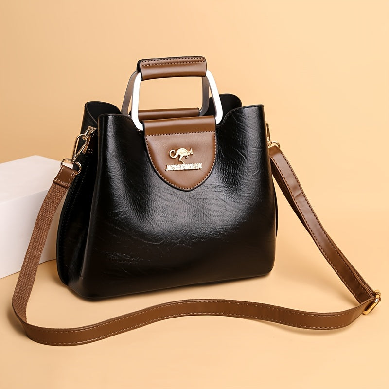 Leather Women's Handbag Black Brown Two-Tone Design with Practical Pockets | Sansoti