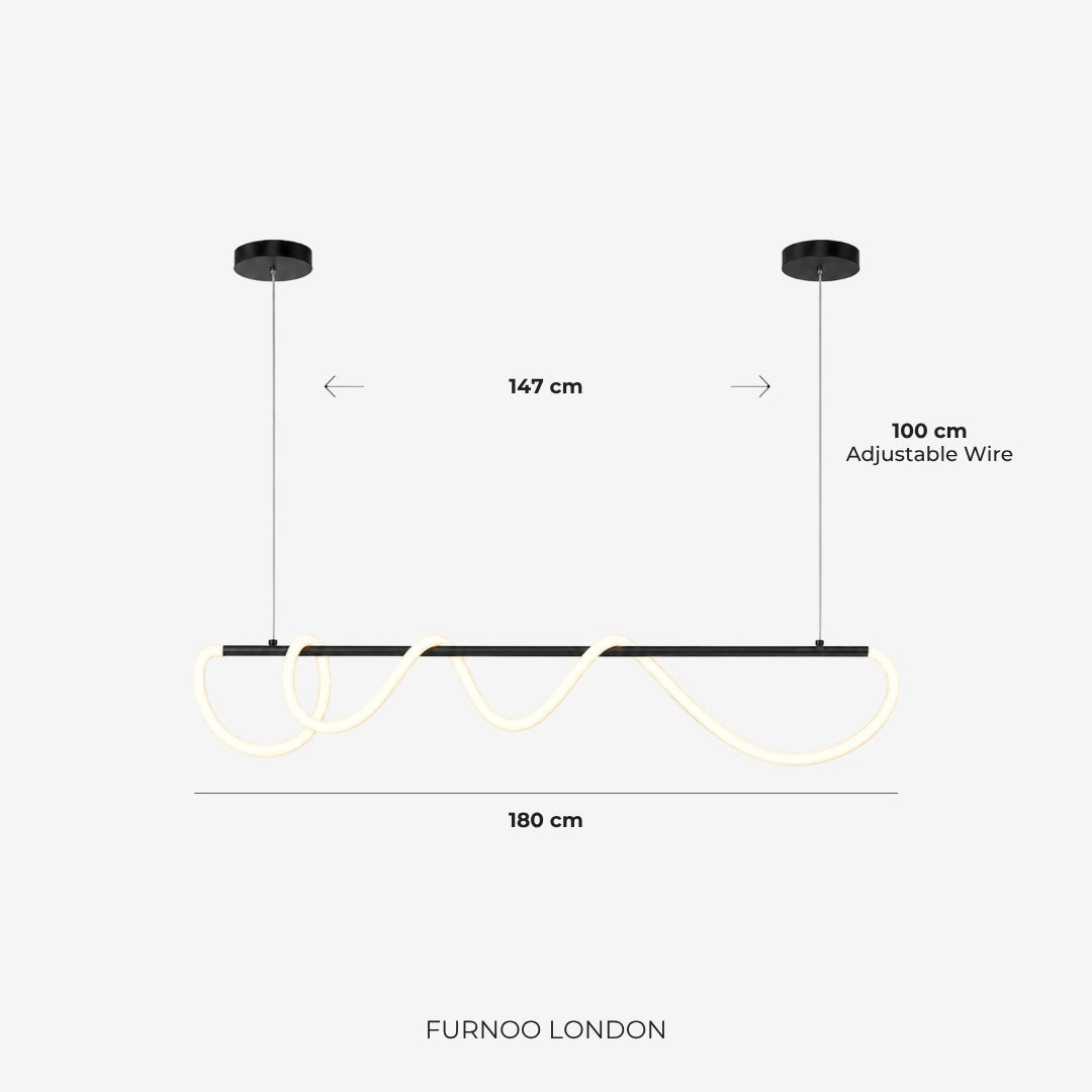 Suspension LED design avec structure en corde métallique noir satin 100 cm dimmable blanc chaud intérieur moderne salle à manger îlot de cuisine | Sansoti
