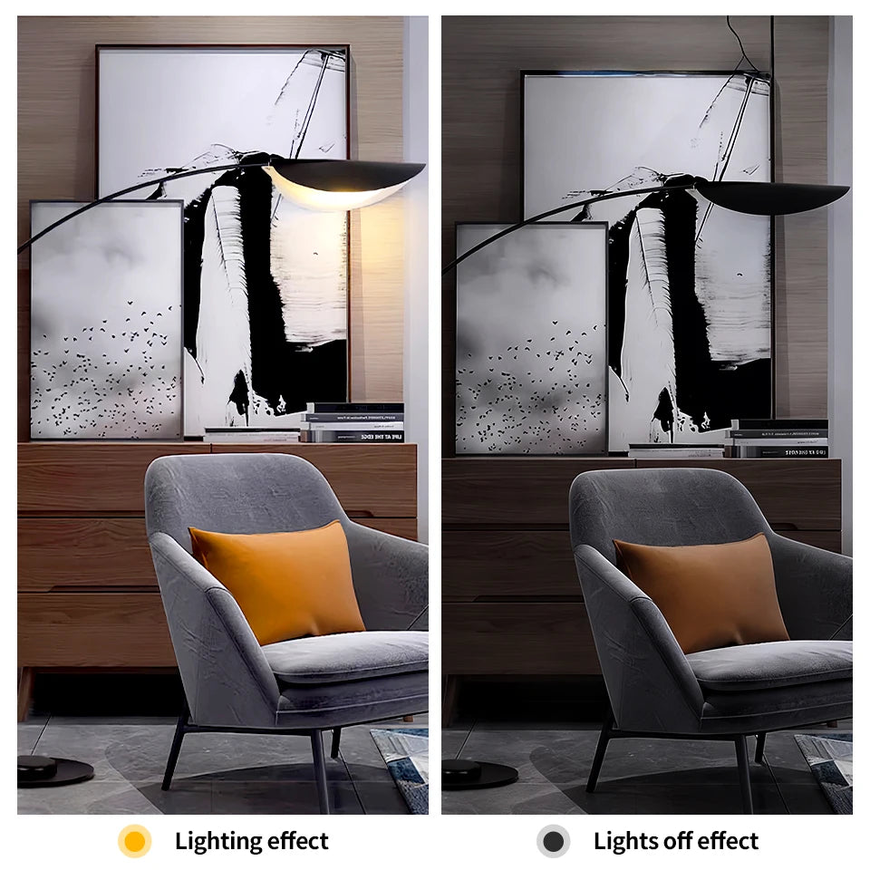Arc Floor Lamp Leaf Shape Black 3-Color Dimmable Acrylic | Sansoti