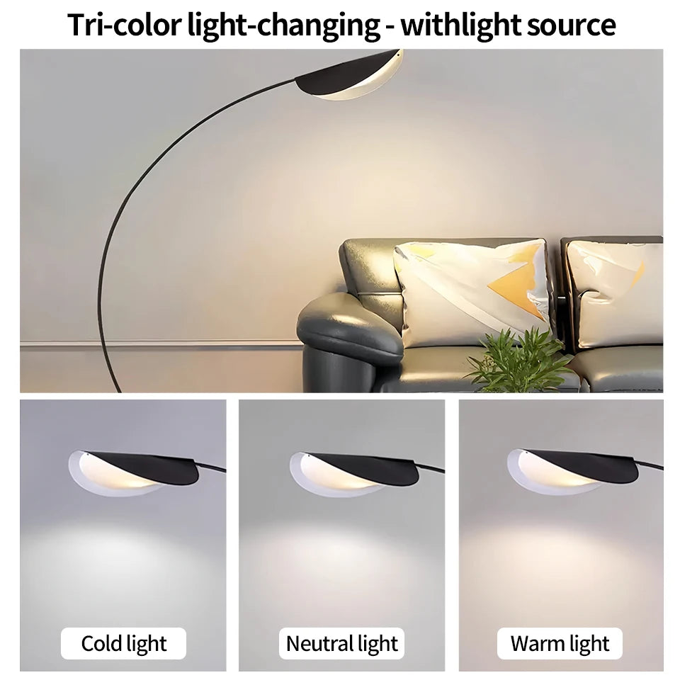 Arc Floor Lamp Leaf Shape Black 3-Color Dimmable Acrylic | Sansoti