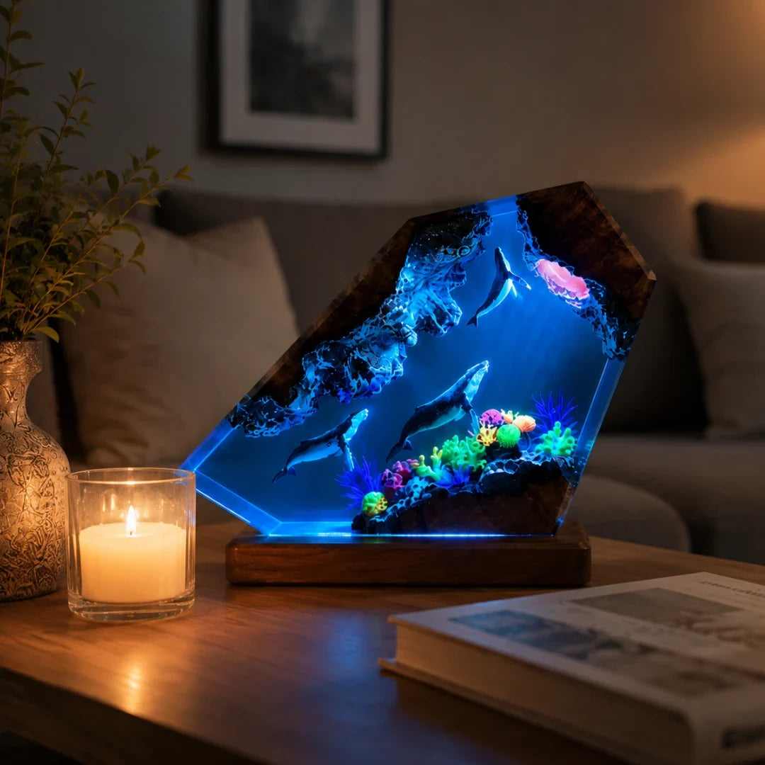 Ocean Table Lamp with Coral Reef Design LED Mood Lighting Resin Decorative Lamp USB Living Room Bedroom | Sansoti