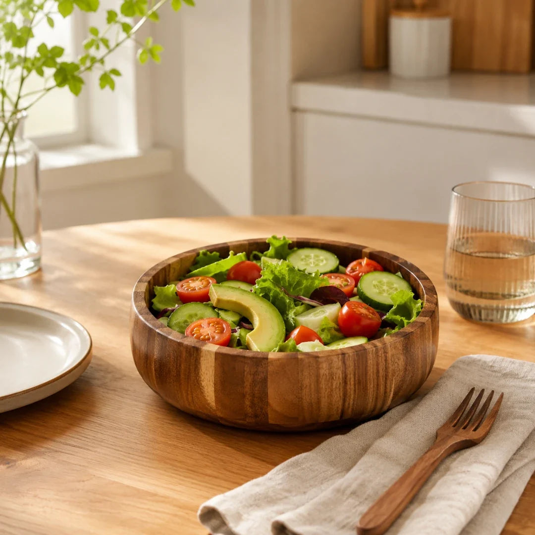 Handbemalte Holzschale aus Akazienholz, runde Servierschale, Salatschüssel, Obstschale, 6 Größen, Servieren | Sansoti