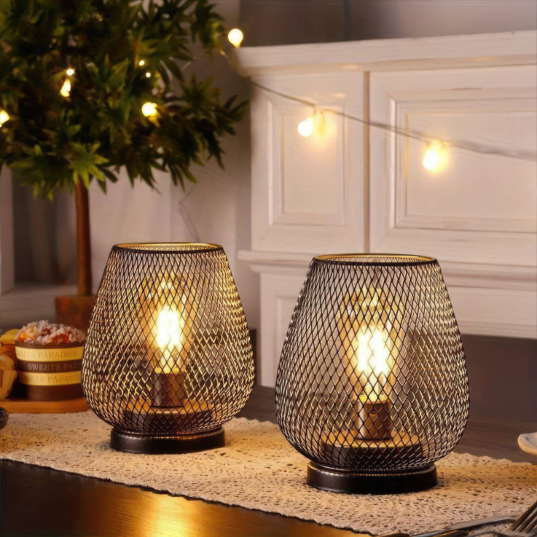 Table Lamp Wireless Rechargeable Metal Mesh Warm White LED Ambient Lighting Indoor Outdoor | Sansoti