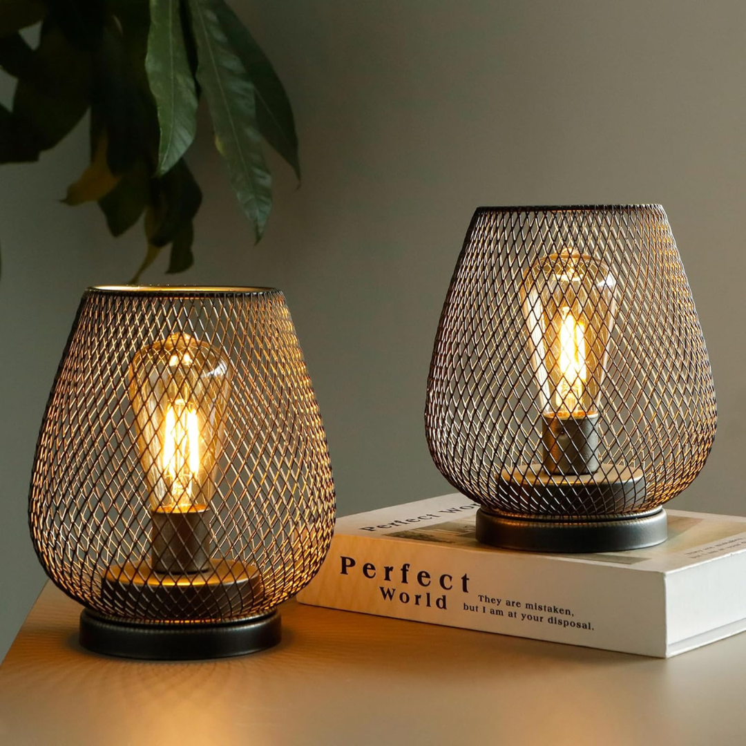 Wiederaufladbare LED-Laterne Batterie Kabellos Vintage Metall Schwarz Innen & Außen | Sansoti