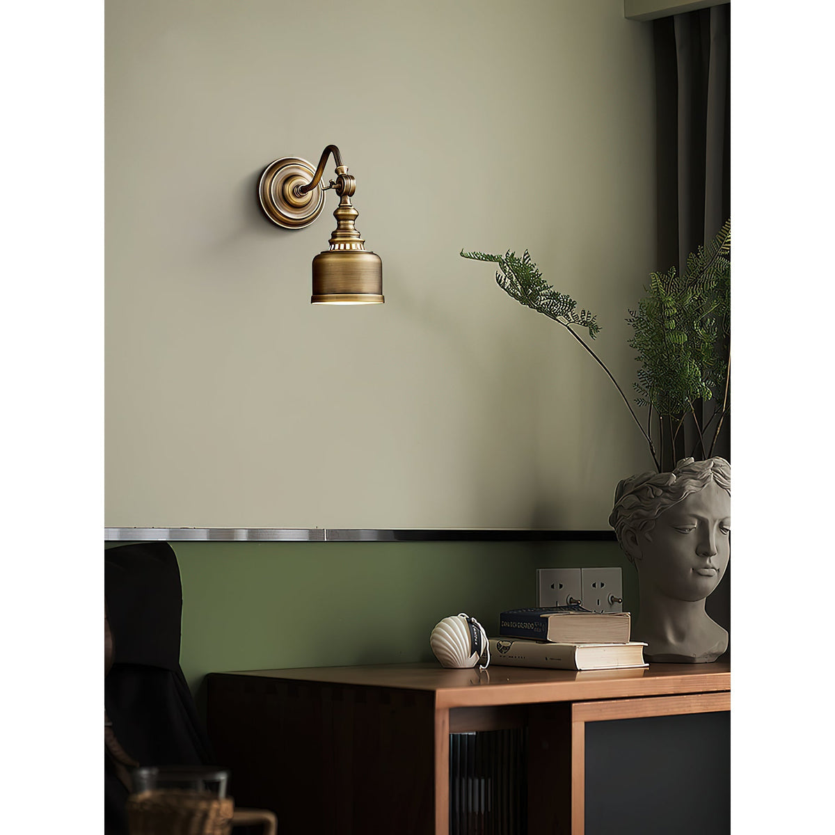 Adjustable Wall Lamp Reading Light Antique Brass Bronze Swan-Neck Style Bedroom Living Room Interior Lighting | Sansoti