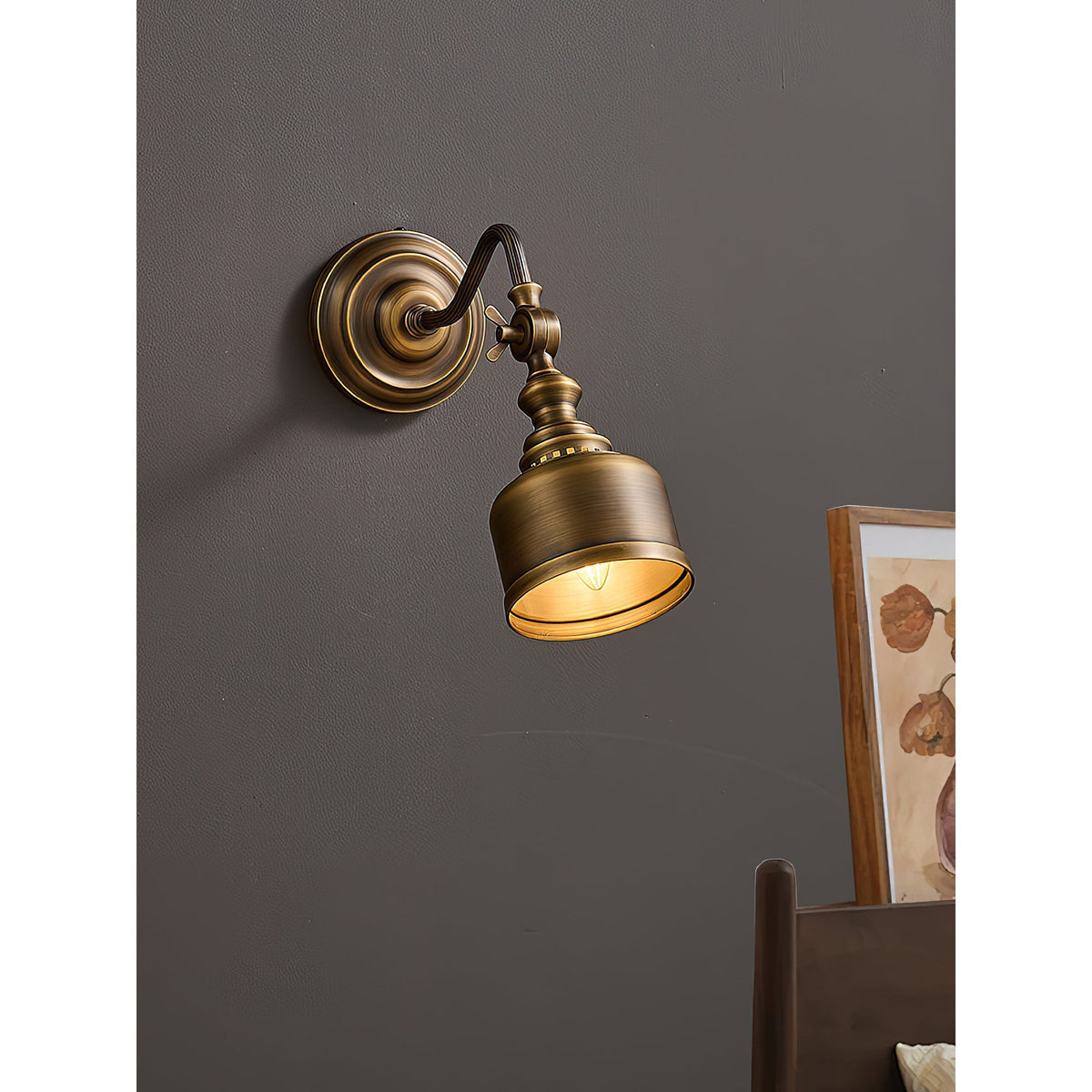 Adjustable Wall Lamp Reading Light Antique Brass Bronze Swan-Neck Style Bedroom Living Room Interior Lighting | Sansoti