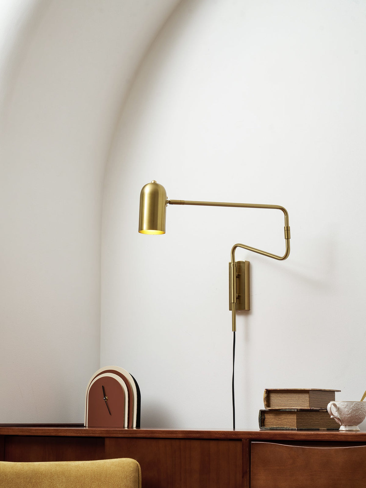 Adjustable Wall Lamp with Plug | Swiveling Arm and Adjustable Shade | Perfect for the Bedroom and Reading Nook | Sansoti
