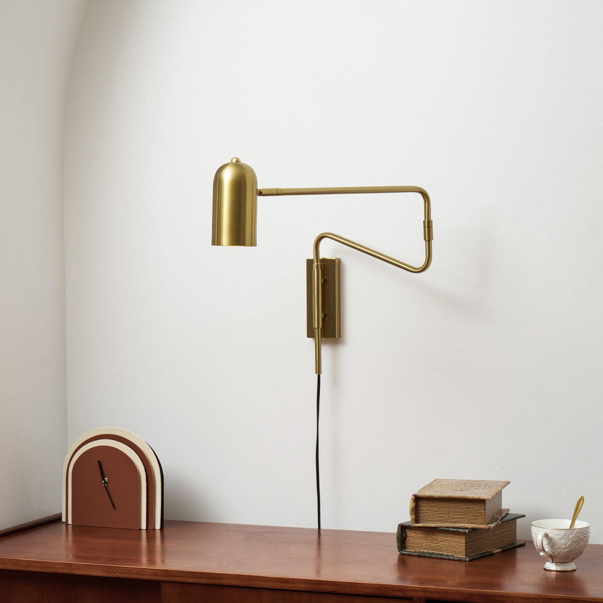 Adjustable Wall Lamp with Plug | Swiveling Arm and Adjustable Shade | Perfect for the Bedroom and Reading Nook | Sansoti