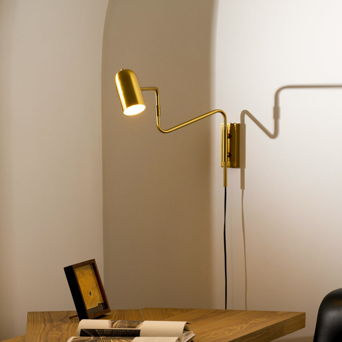 Adjustable Wall Lamp with Plug | Swiveling Arm and Adjustable Shade | Perfect for the Bedroom and Reading Nook | Sansoti