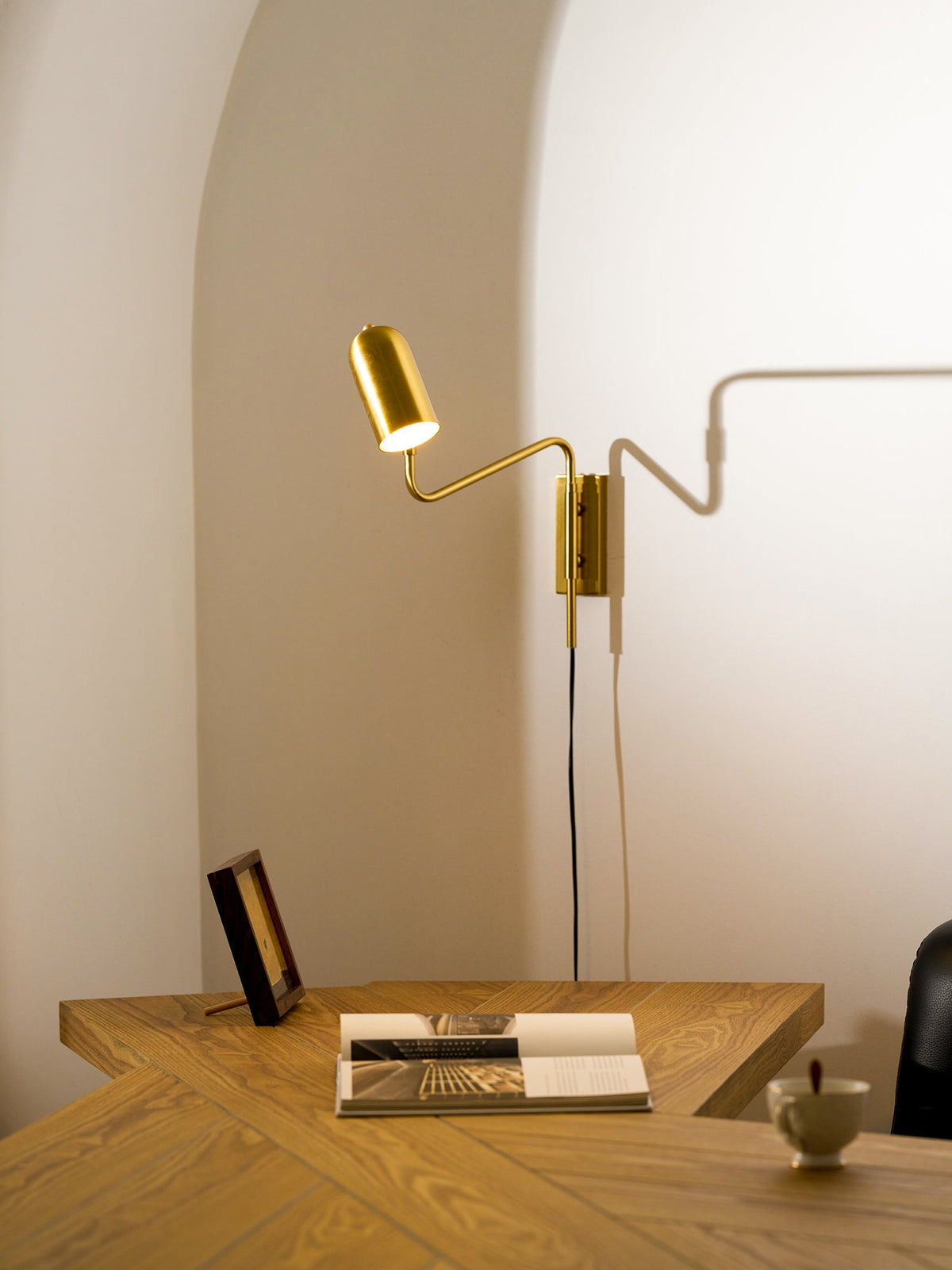 Adjustable Wall Lamp with Plug | Swiveling Arm and Adjustable Shade | Perfect for the Bedroom and Reading Nook | Sansoti
