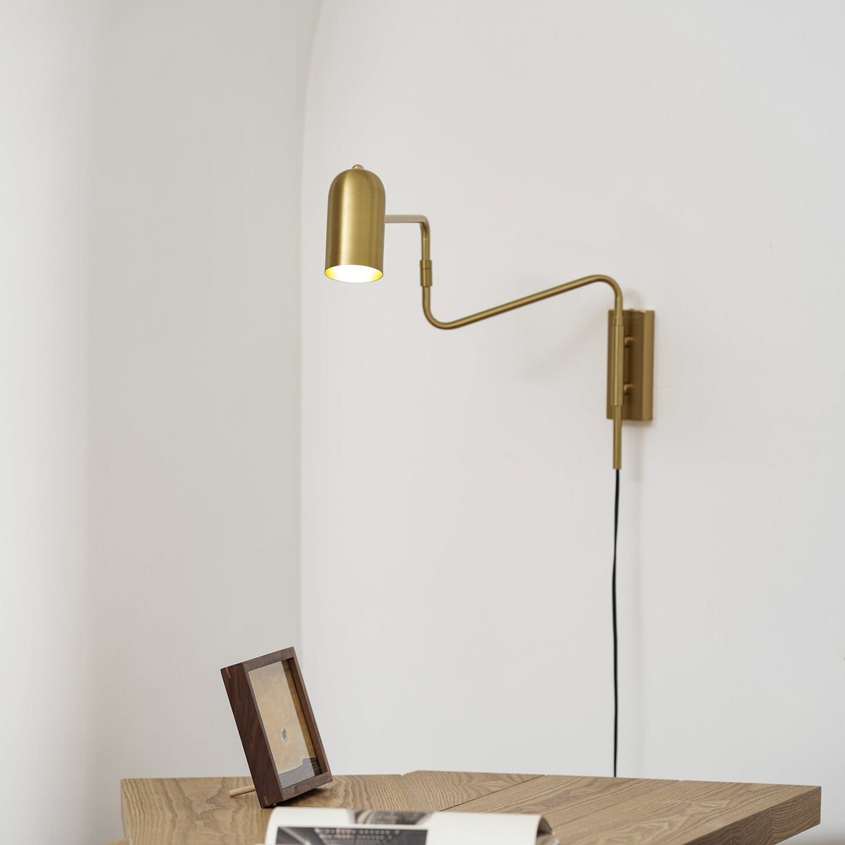 Adjustable Wall Lamp with Plug | Swiveling Arm and Adjustable Shade | Perfect for the Bedroom and Reading Nook | Sansoti