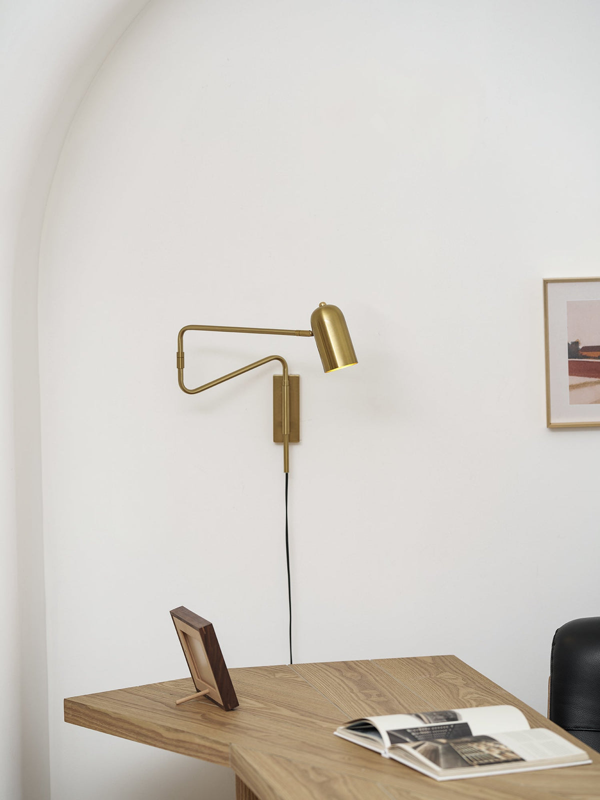 Adjustable Wall Lamp with Plug | Swiveling Arm and Adjustable Shade | Perfect for the Bedroom and Reading Nook | Sansoti