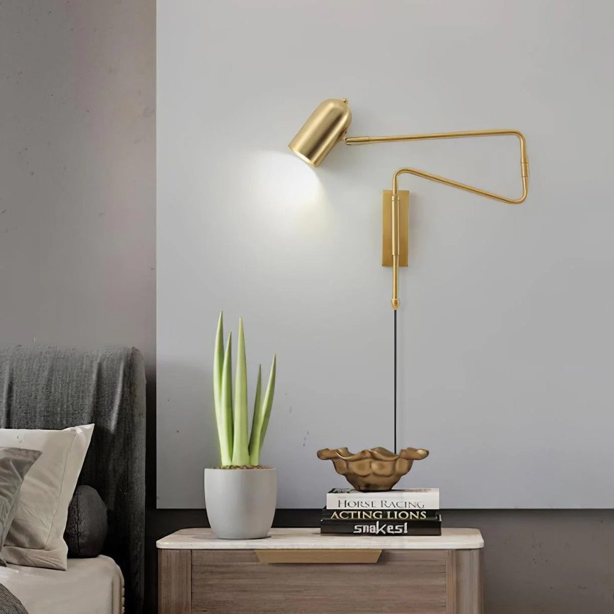 Adjustable Wall Lamp with Plug | Swiveling Arm and Adjustable Shade | Perfect for the Bedroom and Reading Nook | Sansoti