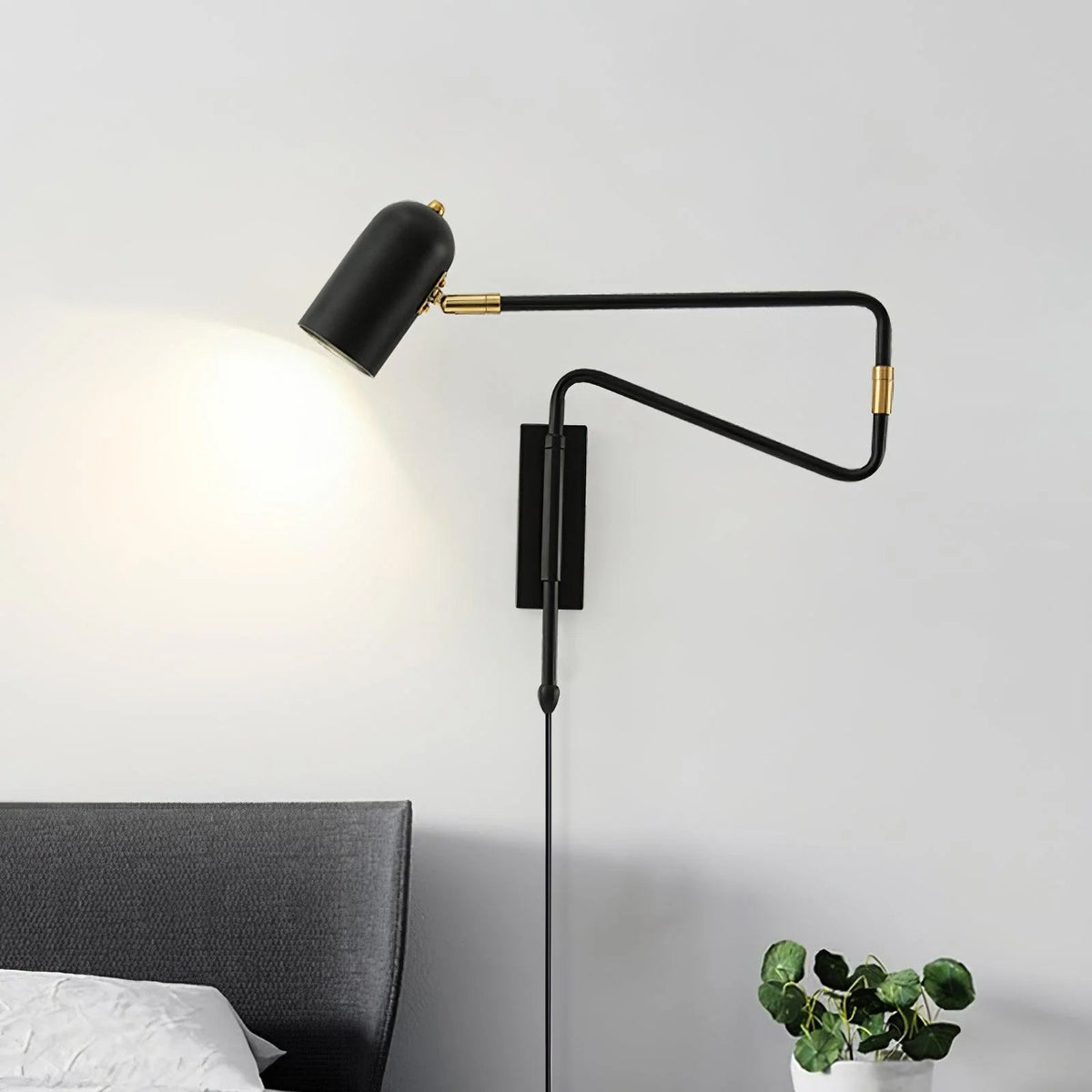 Adjustable Wall Lamp with Plug | Swiveling Arm and Adjustable Shade | Perfect for the Bedroom and Reading Nook | Sansoti