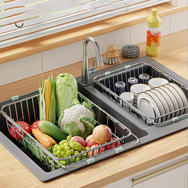 Extendable Draining Rack Stainless Steel Sink 34-55 cm Adjustable Kitchen Organizer Vegetable Washing Dish Draining Basin | Sansoti
