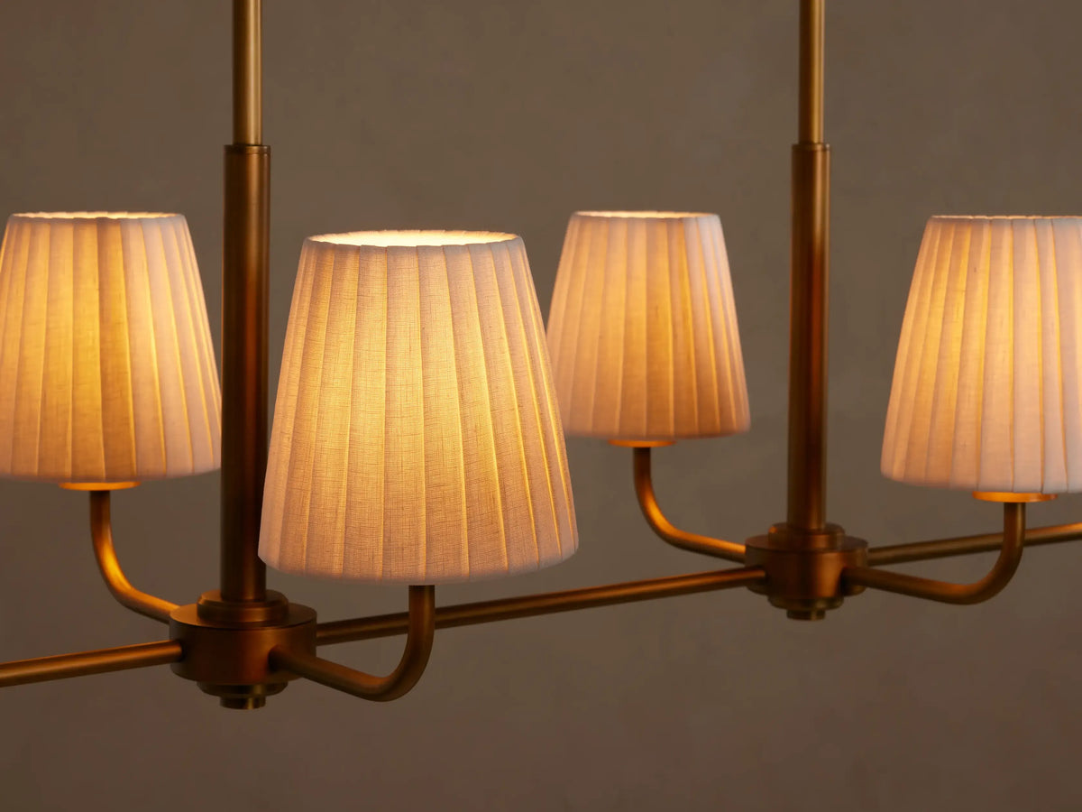 Linear Chandelier 6 Lights Brass Finish Pleated Shade Dining Room Bedroom Living Room Pendant Light | Sansoti