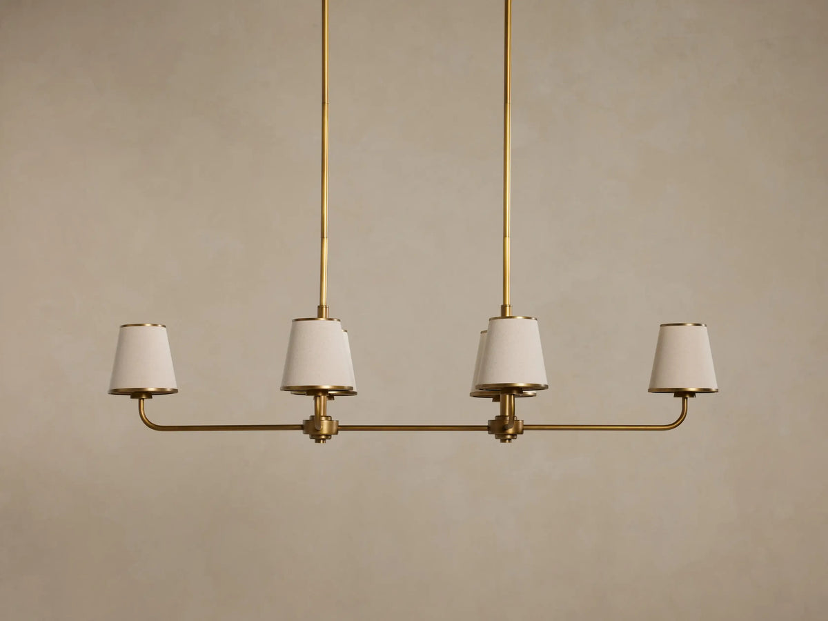 Linear Chandelier 6 Lights Brass Finish Pleated Shade Dining Room Bedroom Living Room Pendant Light | Sansoti