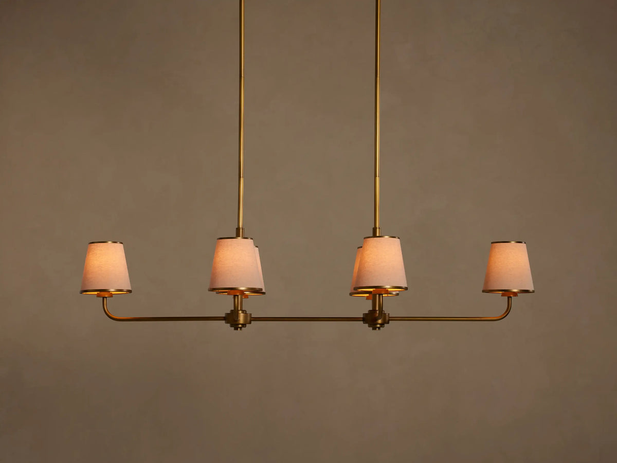 Linear Chandelier 6 Lights Brass Finish Pleated Shade Dining Room Bedroom Living Room Pendant Light | Sansoti
