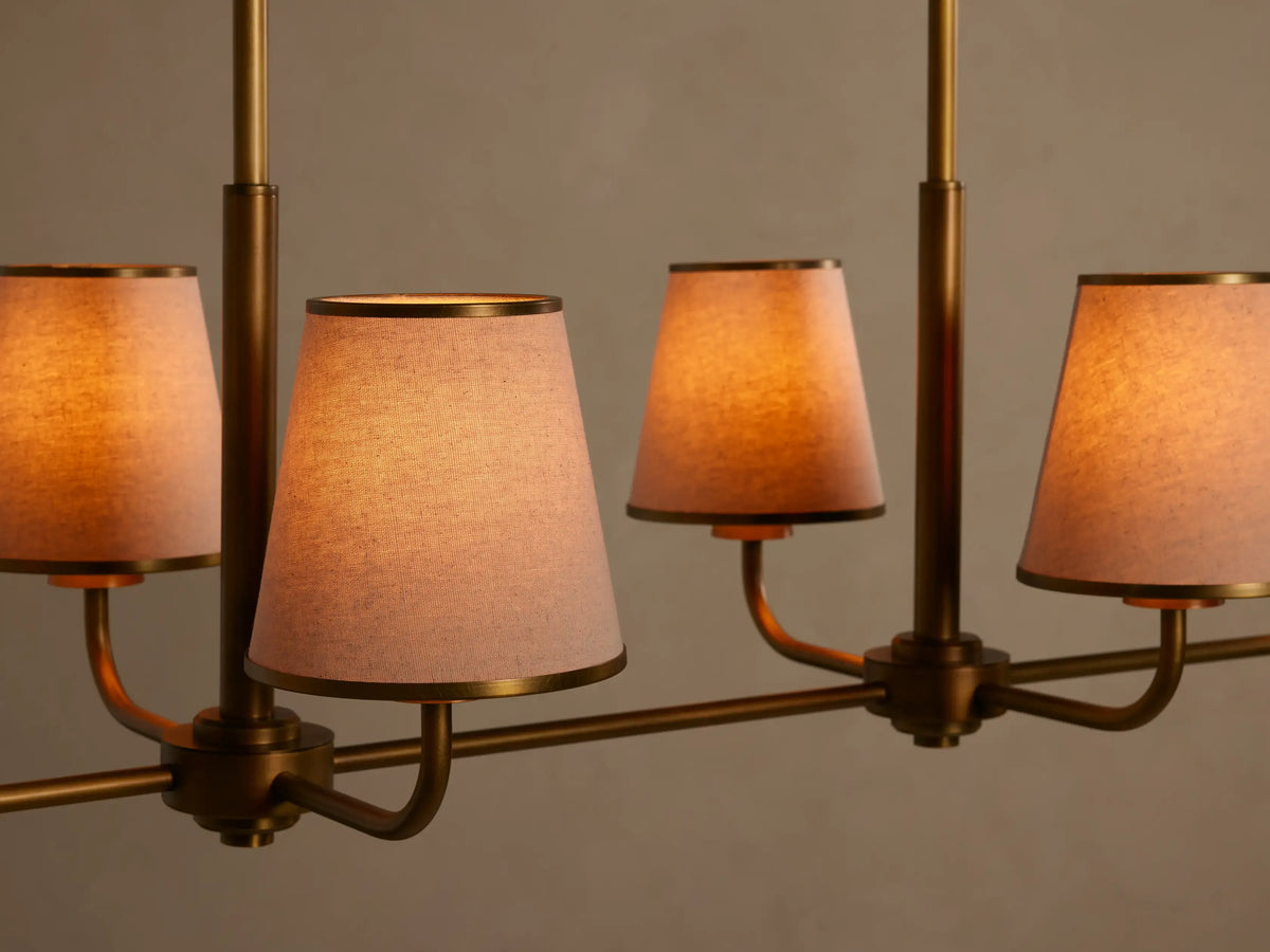 Linear Chandelier 6 Lights Brass Finish Pleated Shade Dining Room Bedroom Living Room Pendant Light | Sansoti