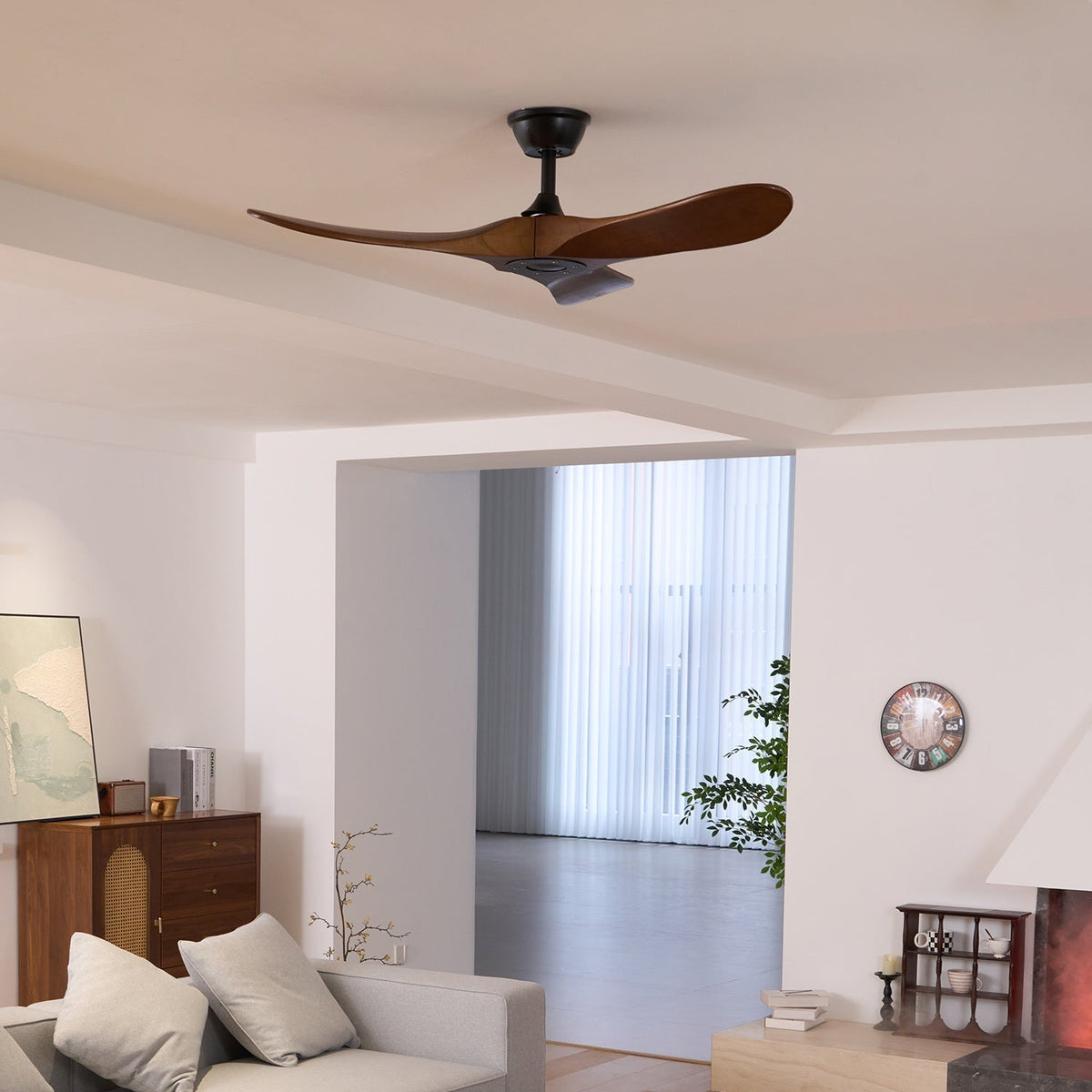 Ventilateur de plafond en bois avec éclairage LED 106cm 132cm télécommande 6 vitesses lampe ventilateur moderne | Sansoti