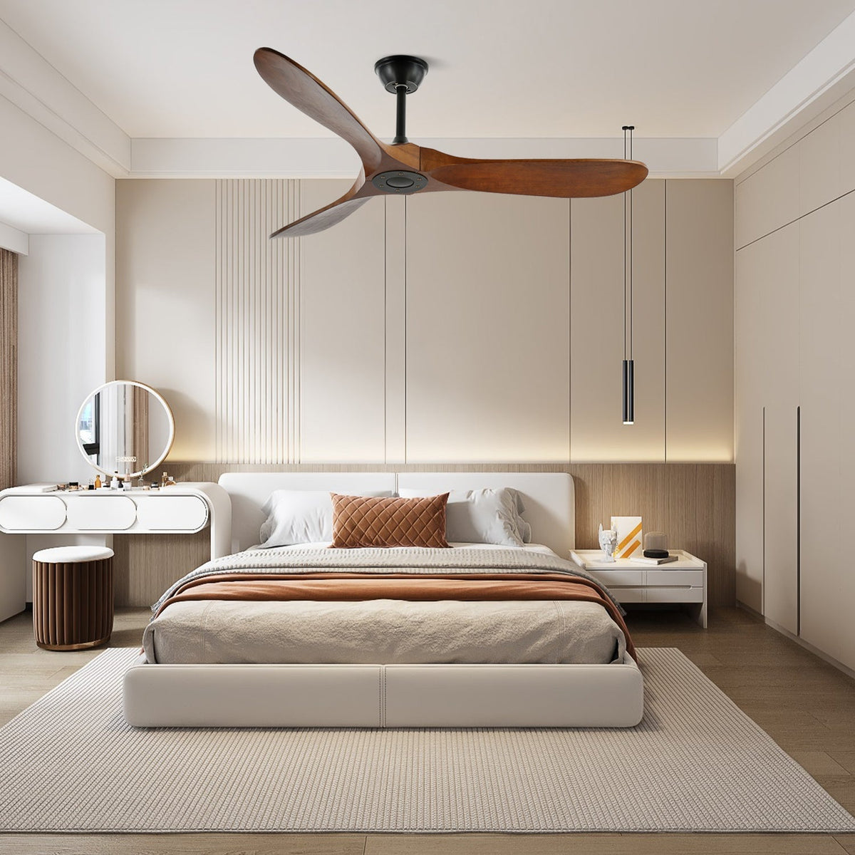 Deckenventilator Holz Walnuss ∅106/132cm 6 Geschwindigkeiten Leiser Motor Verstellbare Aufhängehöhe Wohnzimmer | Sansoti