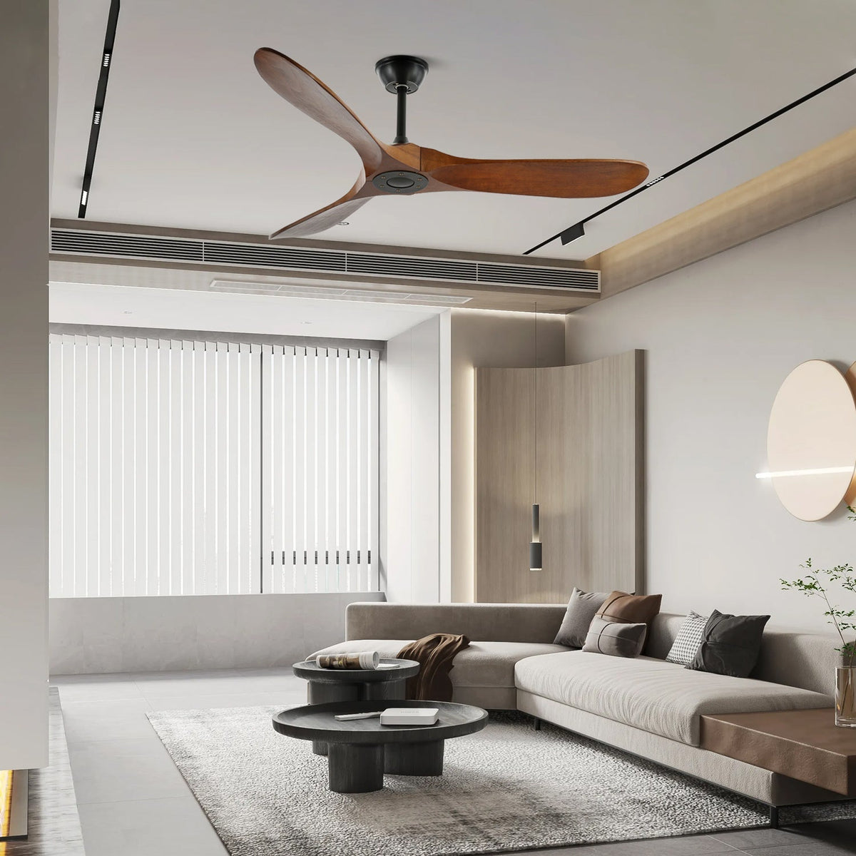 Holz-Deckenventilator mit Fernbedienung – 6 Geschwindigkeiten & 35W Motor – 106cm oder 132cm | Sansoti