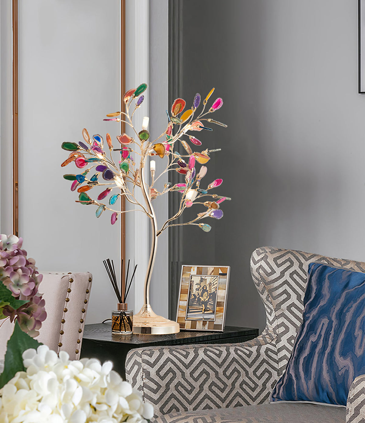 Lustre en agate – Suspension en pierre naturelle avec cadre en or rose pour grands espaces – Ø 65 cm & Ø 85 cm | Sansoti