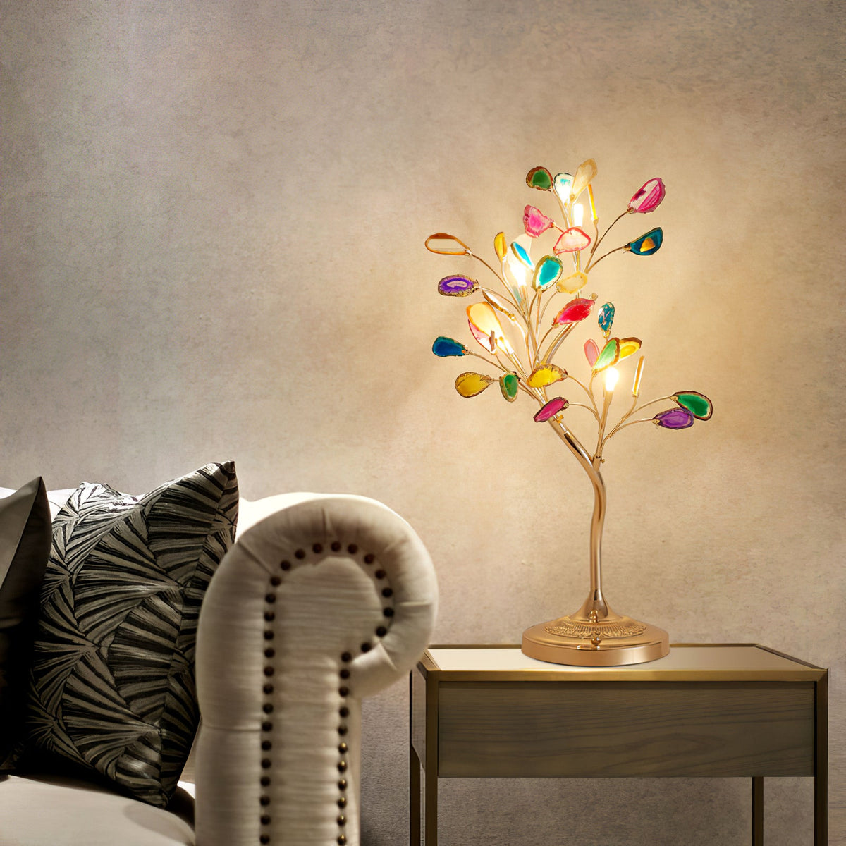 Lustre en agate – Suspension en pierre naturelle avec cadre en or rose pour grands espaces – Ø 65 cm & Ø 85 cm | Sansoti