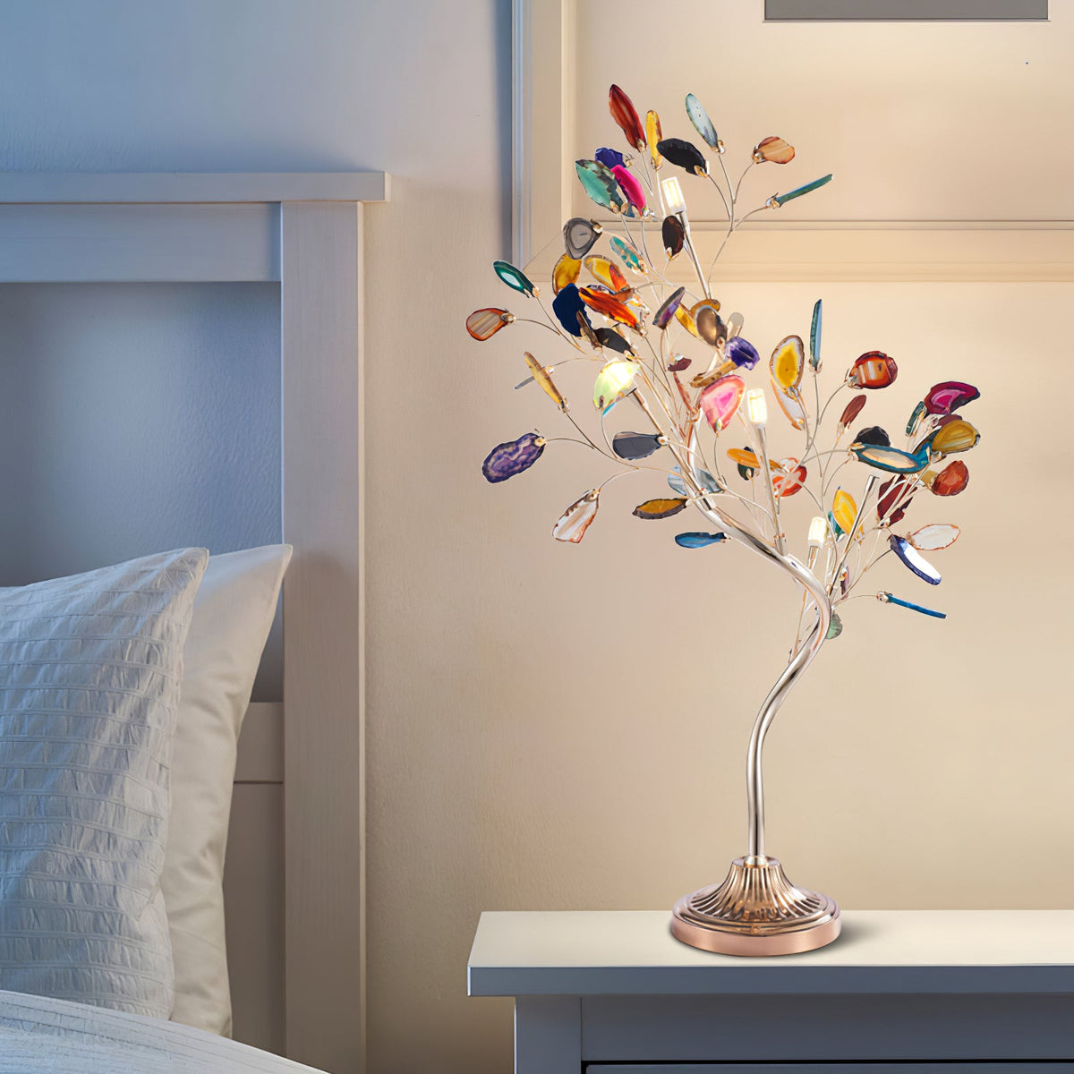 Lustre en agate – Suspension en pierre naturelle avec cadre en or rose pour grands espaces – Ø 65 cm & Ø 85 cm | Sansoti