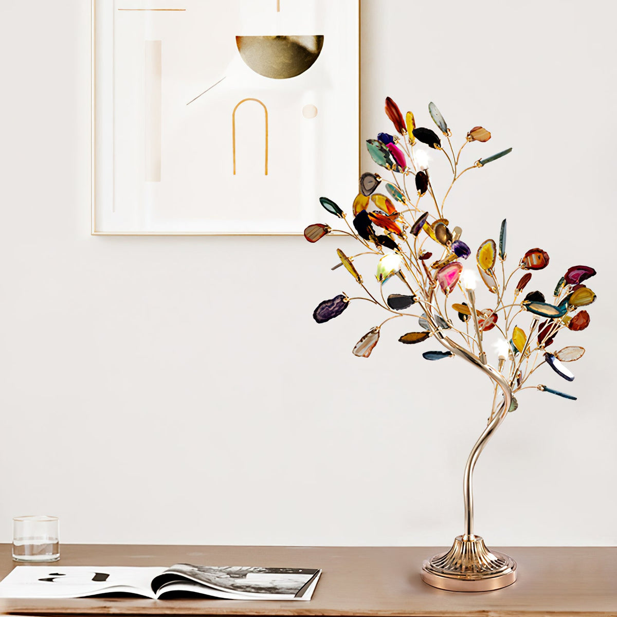 Lustre en agate – Suspension en pierre naturelle avec cadre en or rose pour grands espaces – Ø 65 cm & Ø 85 cm | Sansoti