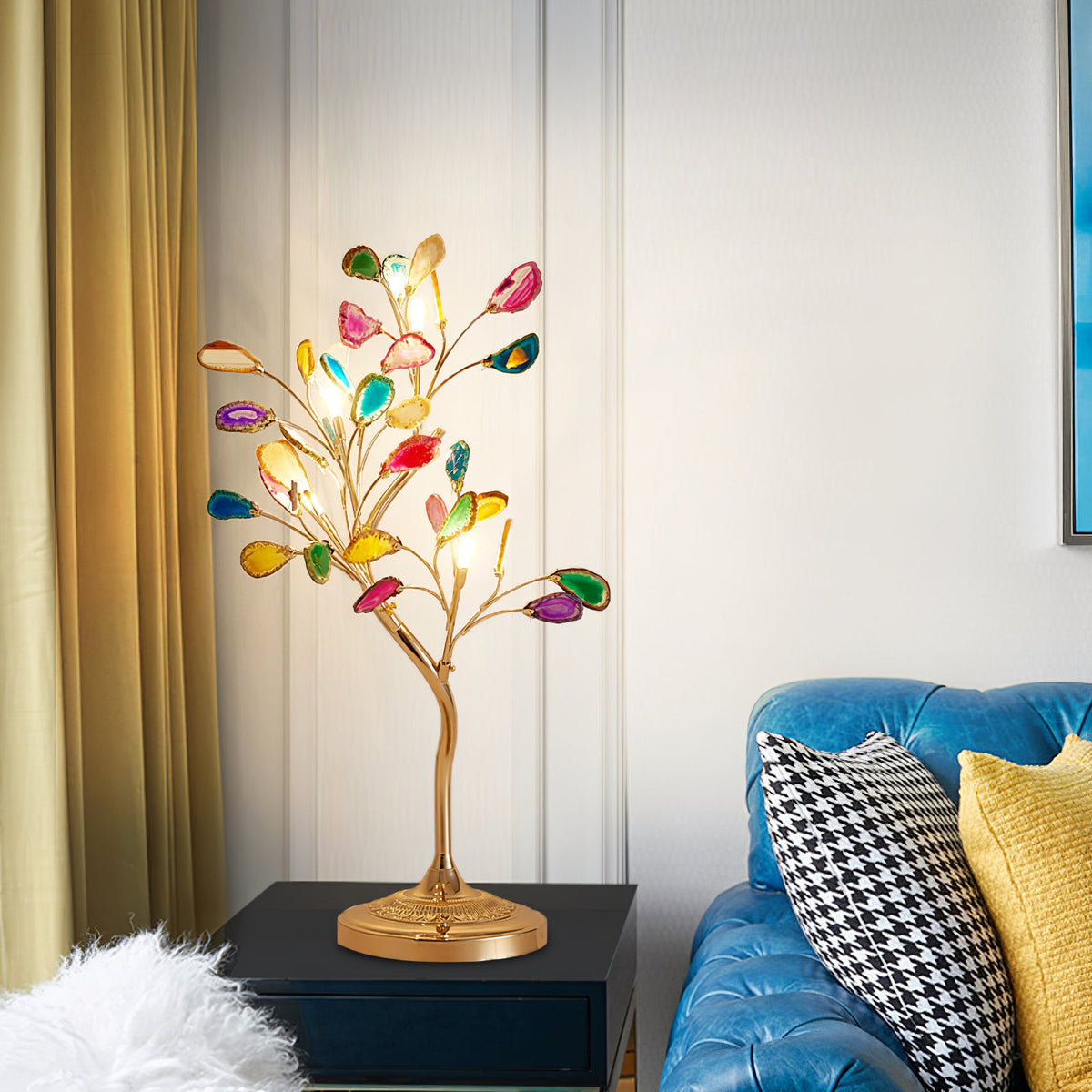 Lustre en agate – Suspension en pierre naturelle avec cadre en or rose pour grands espaces – Ø 65 cm & Ø 85 cm | Sansoti