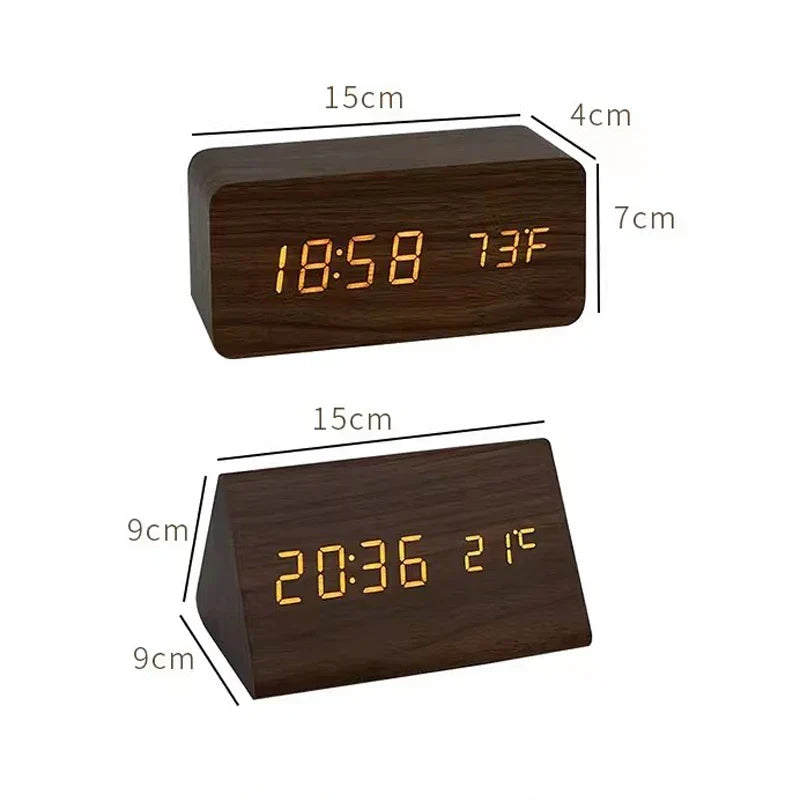 Digitale Wekker Hout LED Spraakbesturing Temperatuurweergave Instelbare Helderheid Modern Slaapkamer Bureau | Sansoti