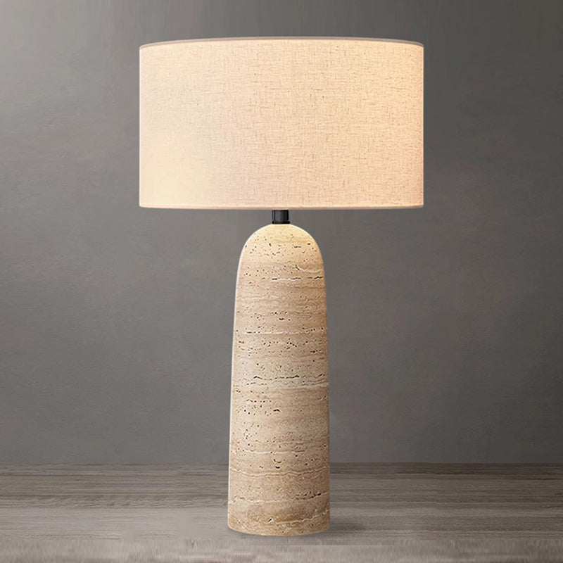 Lampe de table en pierre naturelle avec abat-jour en lin beige travertin design organique wabi-sabi 30x46 cm | Sansoti