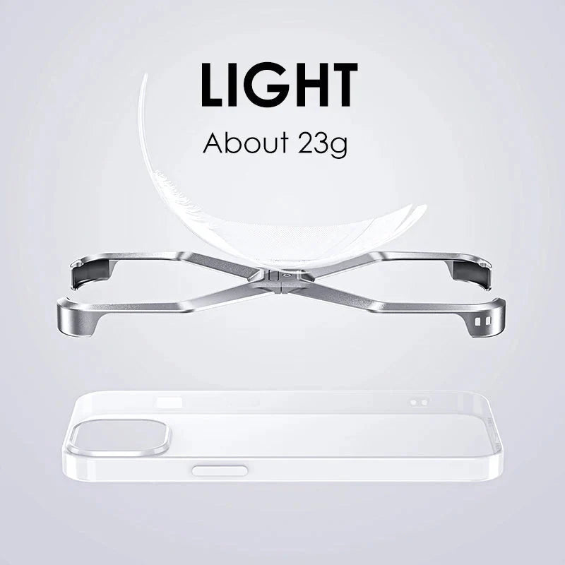 Aluminum X-Frame Phone Case iPhone 14 15 16 17 Pro Max Frameless Shockproof Titanium Design Luxury | Sansoti