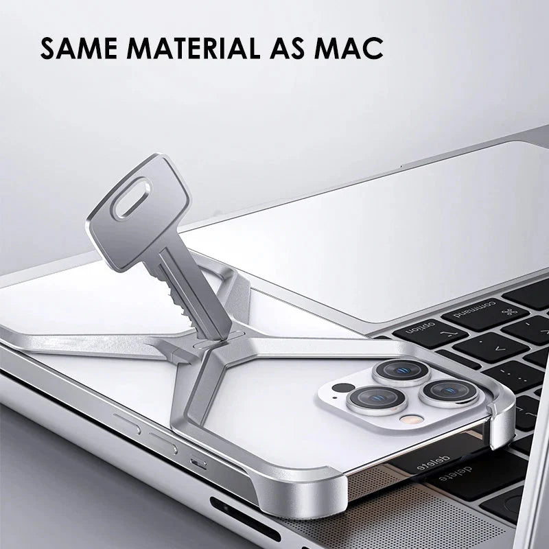 Aluminum X-Frame Phone Case iPhone 14 15 16 17 Pro Max Frameless Shockproof Titanium Design Luxury | Sansoti