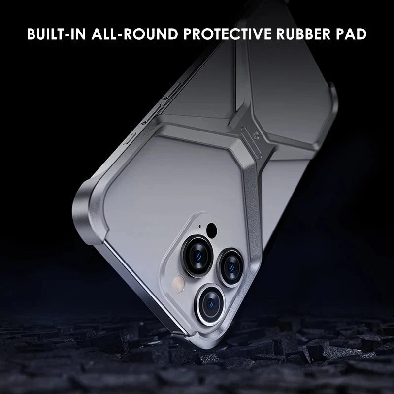 Aluminum X-Frame Phone Case iPhone 14 15 16 17 Pro Max Frameless Shockproof Titanium Design Luxury | Sansoti