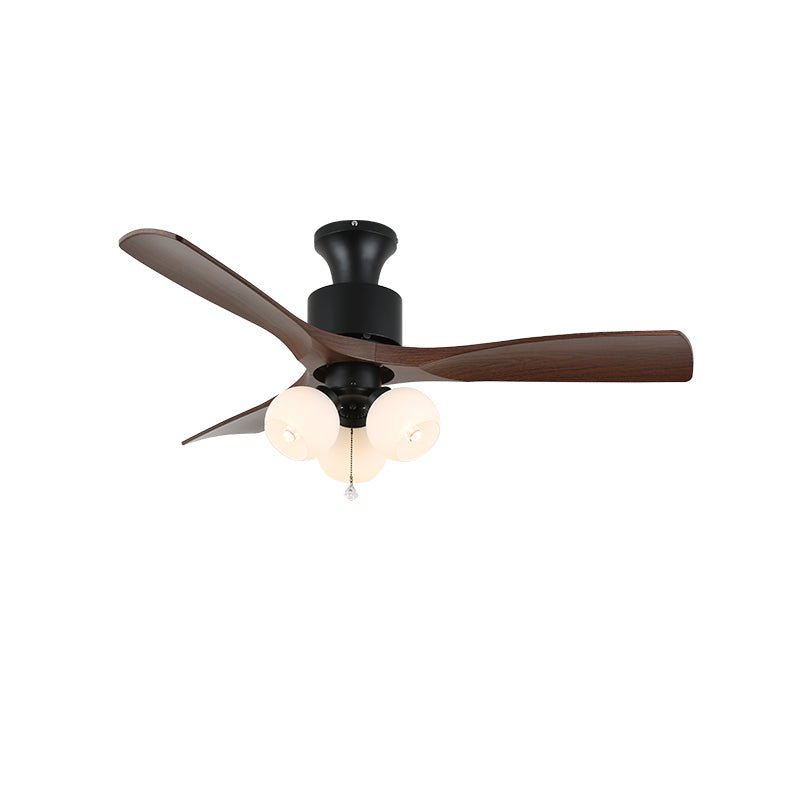 Vintage Deckenventilator mit Beleuchtung — Glasschirm & Holzmaserung Flügel — Ø91-106 cm | Sansoti