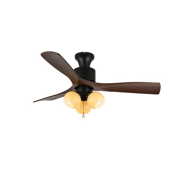 Vintage Deckenventilator mit Beleuchtung — Glasschirm & Holzmaserung Flügel — Ø91-106 cm | Sansoti